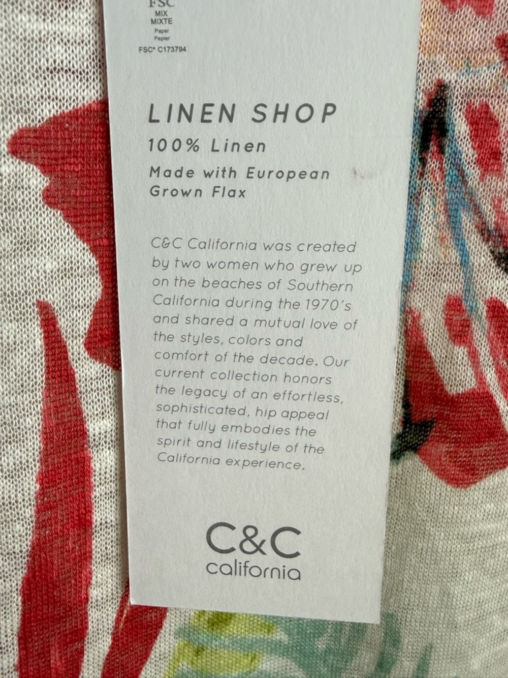 C&C California 100% Linen Tropical Floral Short Sleeve Lightweight Blouse SZ S - Picture 4 of 6